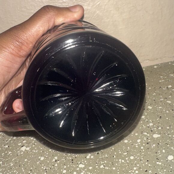 Antique Ruby Red Pressed Cut Glass Mug Cristal D'Arques-Durand France Cup‎ Vtg - Picture 4 of 4